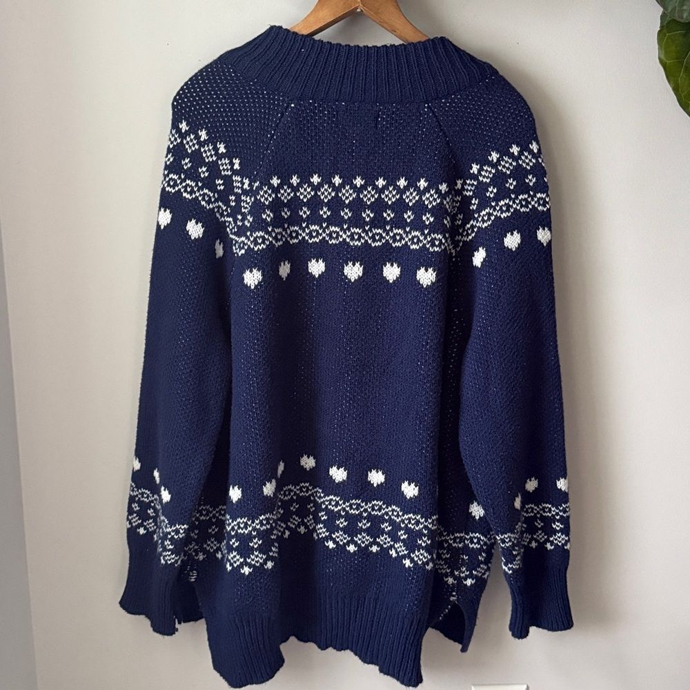 Aerie Festive Feels Quarter Zip Sweater Blue LOVE Cozy Cabin Isle Knit Pullover - Picture 7 of 9